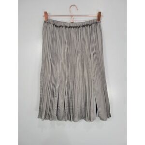 Sundance Gray Pleated Midi Skirt Womens Small Elastic Waist Lined Silver Gray